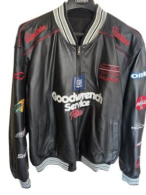 Goodwrench Black Embroidered Leather Bomber Signature Dale Earnhardt Jacket